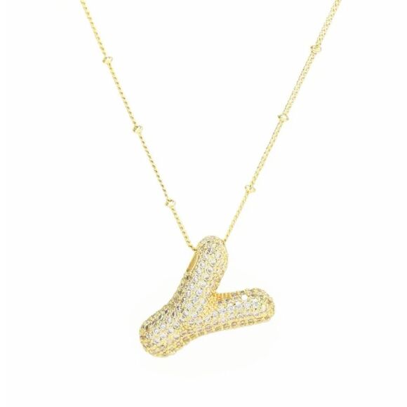 Golden Dainty Bubble Letter 26 A-Z Letter Necklace - Picture 1 of 4